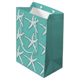 Starfish Pattern Beach Coastal Teal Blue Christmas Medium Gift Bag