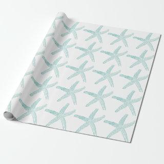 Starfish Pattern Beach Coastal Teal Blue White