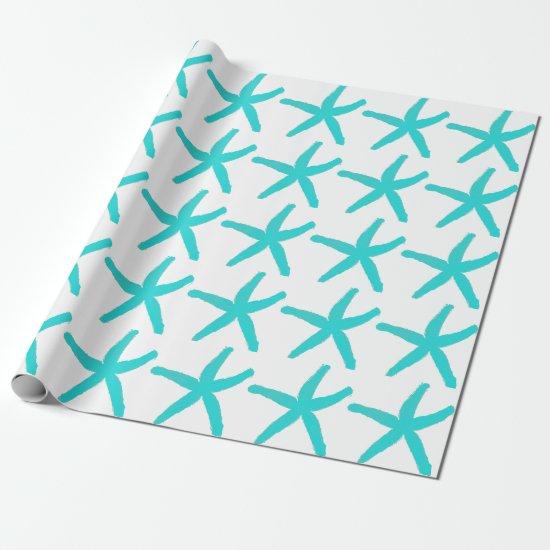 Starfish Pattern Beach Teal Blue White Christmas