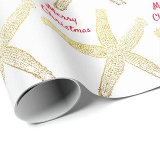 Starfish Pattern Gold White Golden Merry Christmas