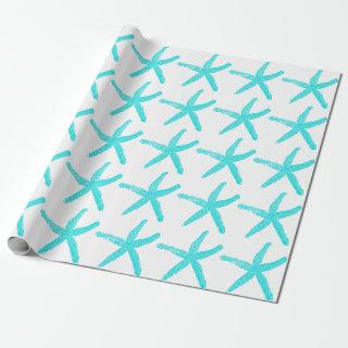 Starfish Pattern Light Teal White Beach Christmas