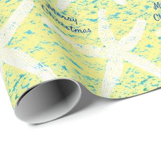 Starfish Pattern Teal Yellow Beach Merry Christmas