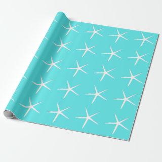 Starfish Pattern White Teal Blue Nautical Abstract