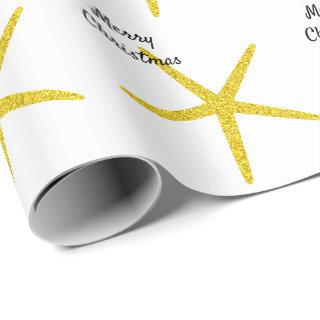 Starfish Patterns Merry Christmas Glittery Golden