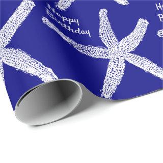 Starfish Patterns Navy Blue White Happy Birthday