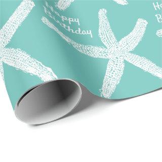 Starfish Patterns Teal White Beach Happy Birthday