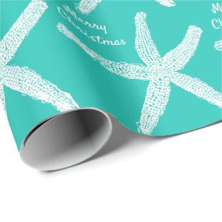 Starfish Patterns Teal White Merry Christmas 2023