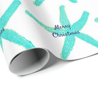 Starfish Patterns Teal Yellow Blue Merry Christmas