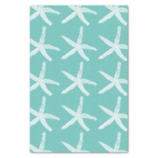 Starfish Patterns White Teal Blue Beach Nautical Tissue Paper