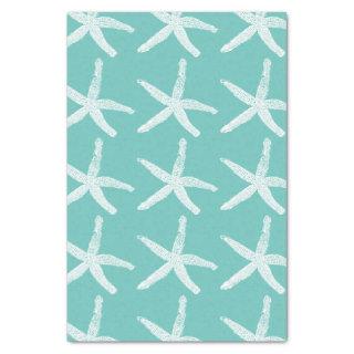 Starfish Patterns White Teal Blue Beach Nautical Tissue Paper