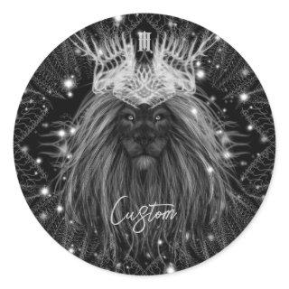 Starlight Lion with Crown Monogram Classic Round Sticker