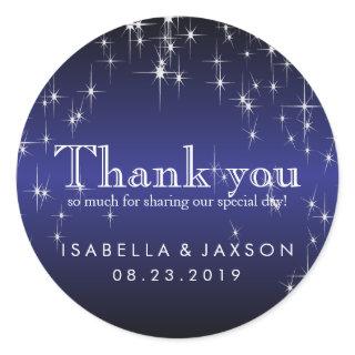 Starlights in Metallic Dark Blue Classic Round Sticker