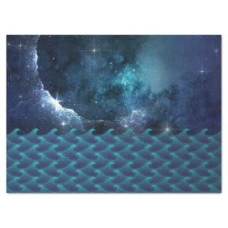 Starry and Cloudy Sky over Waves Decoupage Tissue Paper