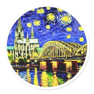 Starry Night Cologne Germany Cathedral Classic Round Sticker