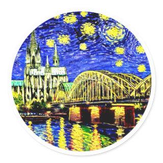 Starry Night Cologne Germany Cathedral Classic Round Sticker