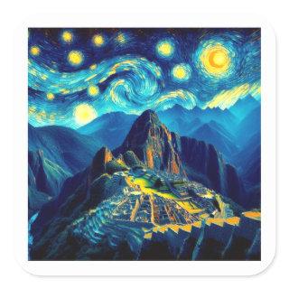 Starry Night Machu Picchu Peru Square Sticker
