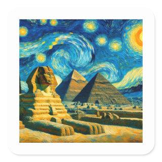 Starry Night Pyramids Sphinx Egypt Square Sticker
