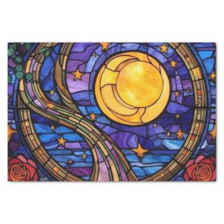Starry Night Stained Glass Decoupage Paper - Moon