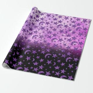 Stars And Moon Black Purple Plum Sparkly Ombre