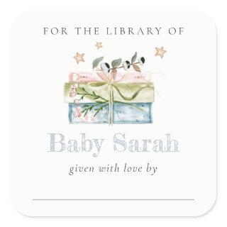 Stars Blue Blush Green Books Gift the Baby Shower Square Sticker