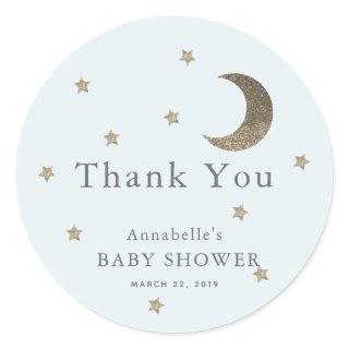 Stars & Moon Baby Shower Blue Thank You Sticker