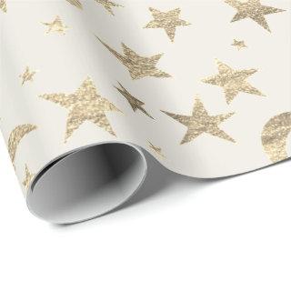 Stars Moon Ivory Creamy Gold Metal Sky Champaign