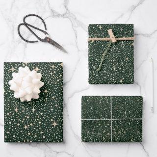 Stars Night Sky Celestial Emerald Green and Gold  Sheets