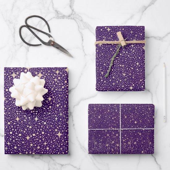 Stars Night Sky Celestial Purple and Gold Pattern  Sheets