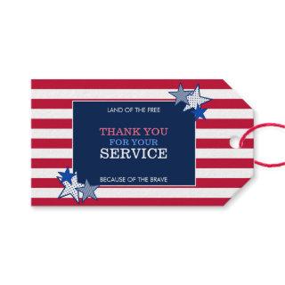 Stars Stripes Patriotic Veteran Service Thank You  Gift Tags