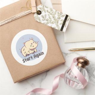 Start again Kawaii baby cute funny hippo smiling Classic Round Sticker
