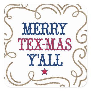 State Flag Red and Blue Merry Tex-Mas Y'all Square Sticker
