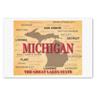 State Of Michigan Map, Detroit, Lansing Tissue Paper
