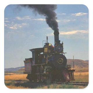 Steaming across the plain square sticker