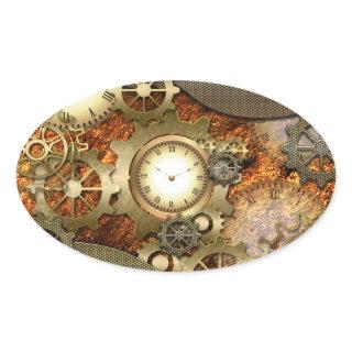 Steampunk, awesome steampunk design oval sticker