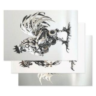 Steampunk Black White Roosters Decoupage   Sheets