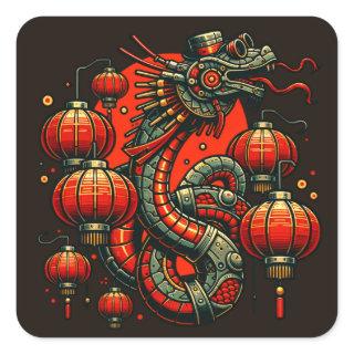 Steampunk Chinese New Year Snake Square Sticker
