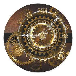 Steampunk clock with antique gears classic round sticker