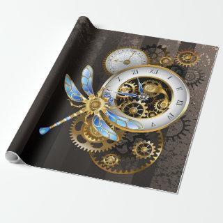 Steampunk Clock with Mechanical Dragonfly