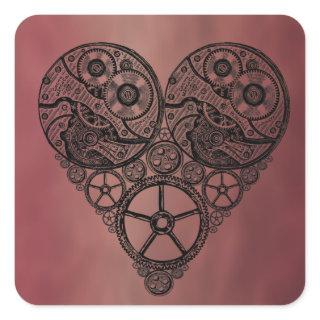 Steampunk  Clock Works and Gear Heart Square Sticker