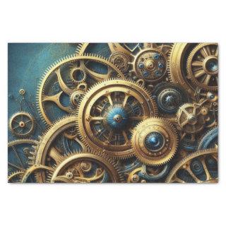 Steampunk Clockwork Gold and Teal Tissue Paper