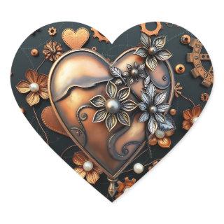 Steampunk Copper Metal Gears and Heart Heart Sticker