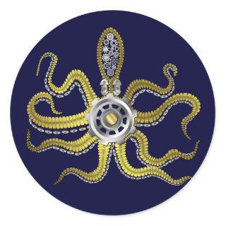 Steampunk Gears Octopus Kraken Classic Round Sticker