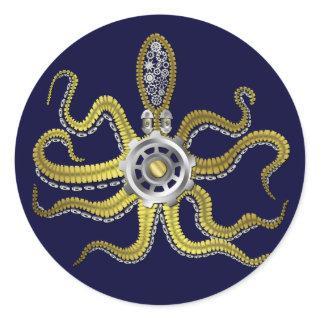 Steampunk Gears Octopus Kraken Classic Round Sticker