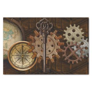 Steampunk Gears on Coppery-look Geometric Design Tissue Paper