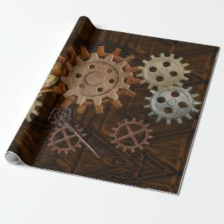 Steampunk Gears on Coppery-look Geometric Design