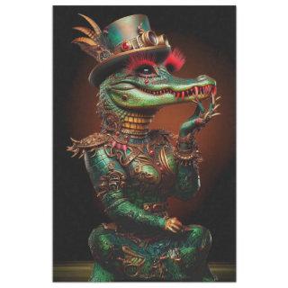 Steampunk Green Colored Alligator Decoupage Tissue Paper