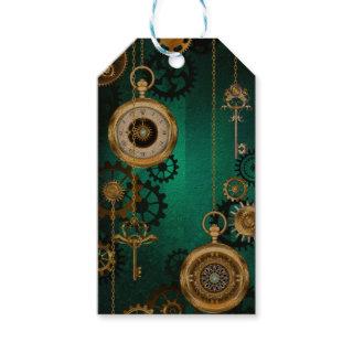 Steampunk Jewelry Watch on a Green Background Gift Tags
