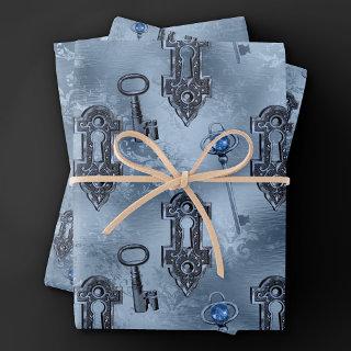 Steampunk Lock and Key Blue | Vintage Decoupage  Sheets