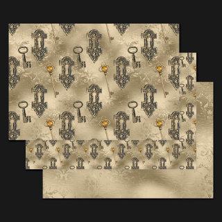Steampunk Lock and Key Gold | Vintage Decoupage  Sheets