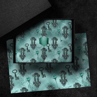 Steampunk Lock and Key Teal | Vintage Decoupage Tissue Paper